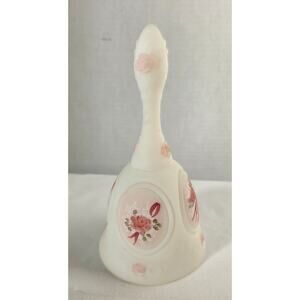 Fenton hand Painted Roses Ribbons 7" Bell artist A. Stone